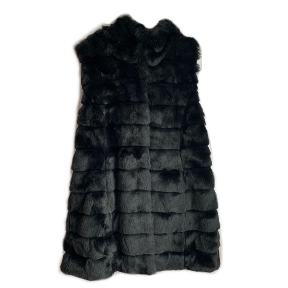 NWT Karl Lagerfeld silk and fur sleeveless coat